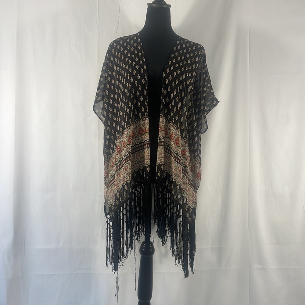 Maurice’s boho,multi colored fringe kimono,Shrug,sheer,Small/ Medium - Picture 8 of 8
